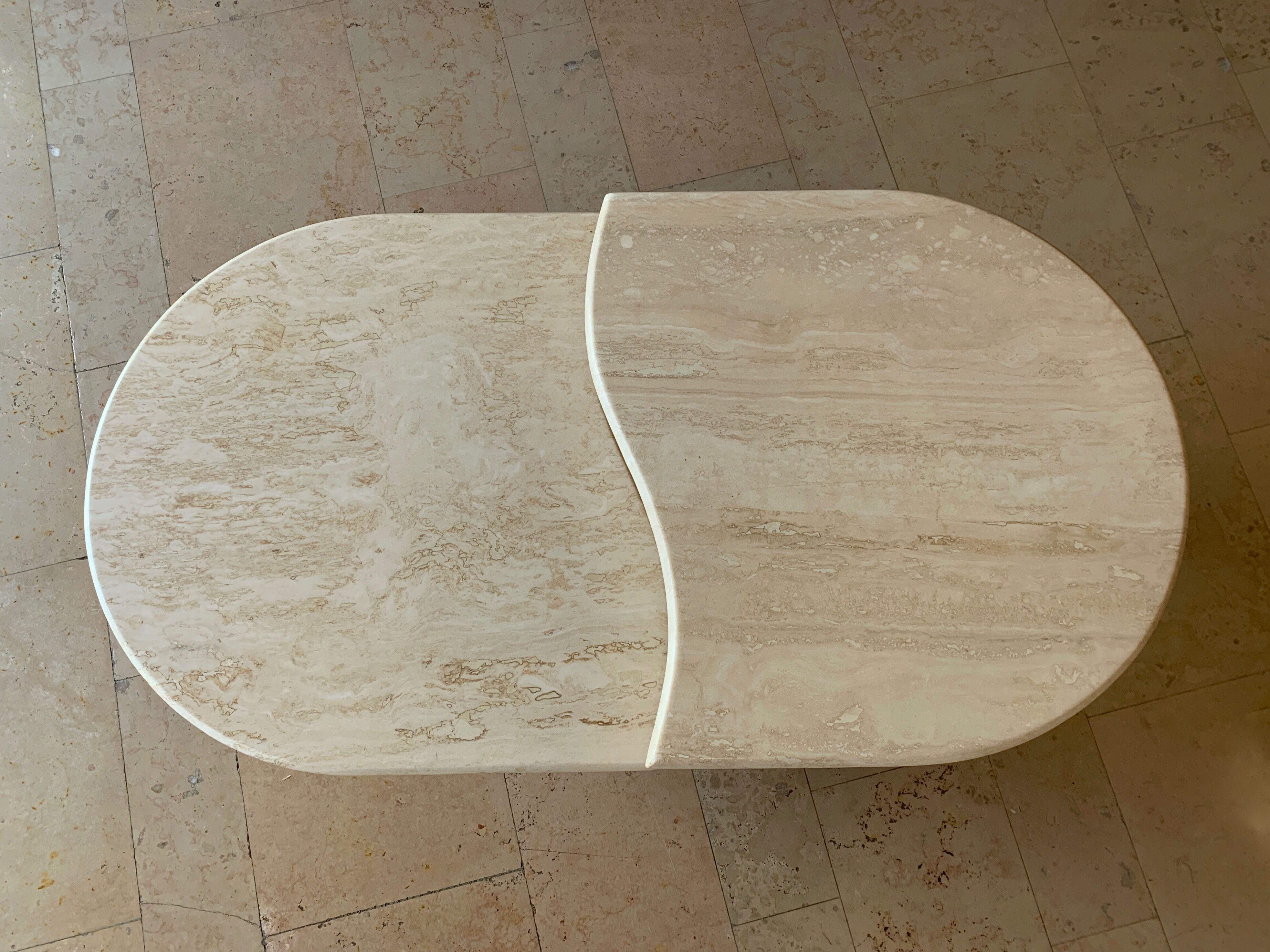 Travertine table with two turntables