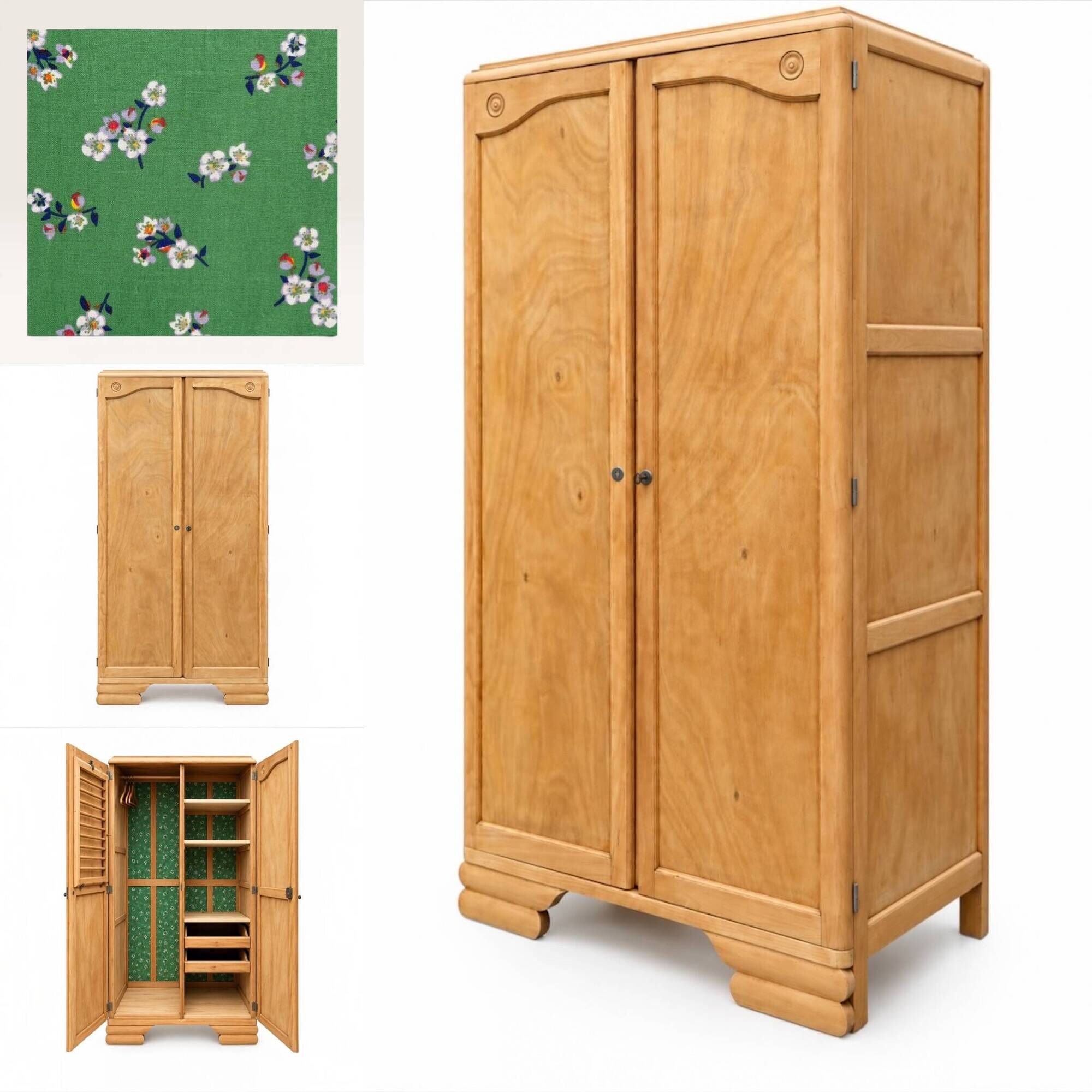 Parisian Art Deco wardrobe, renovated with raw wood.