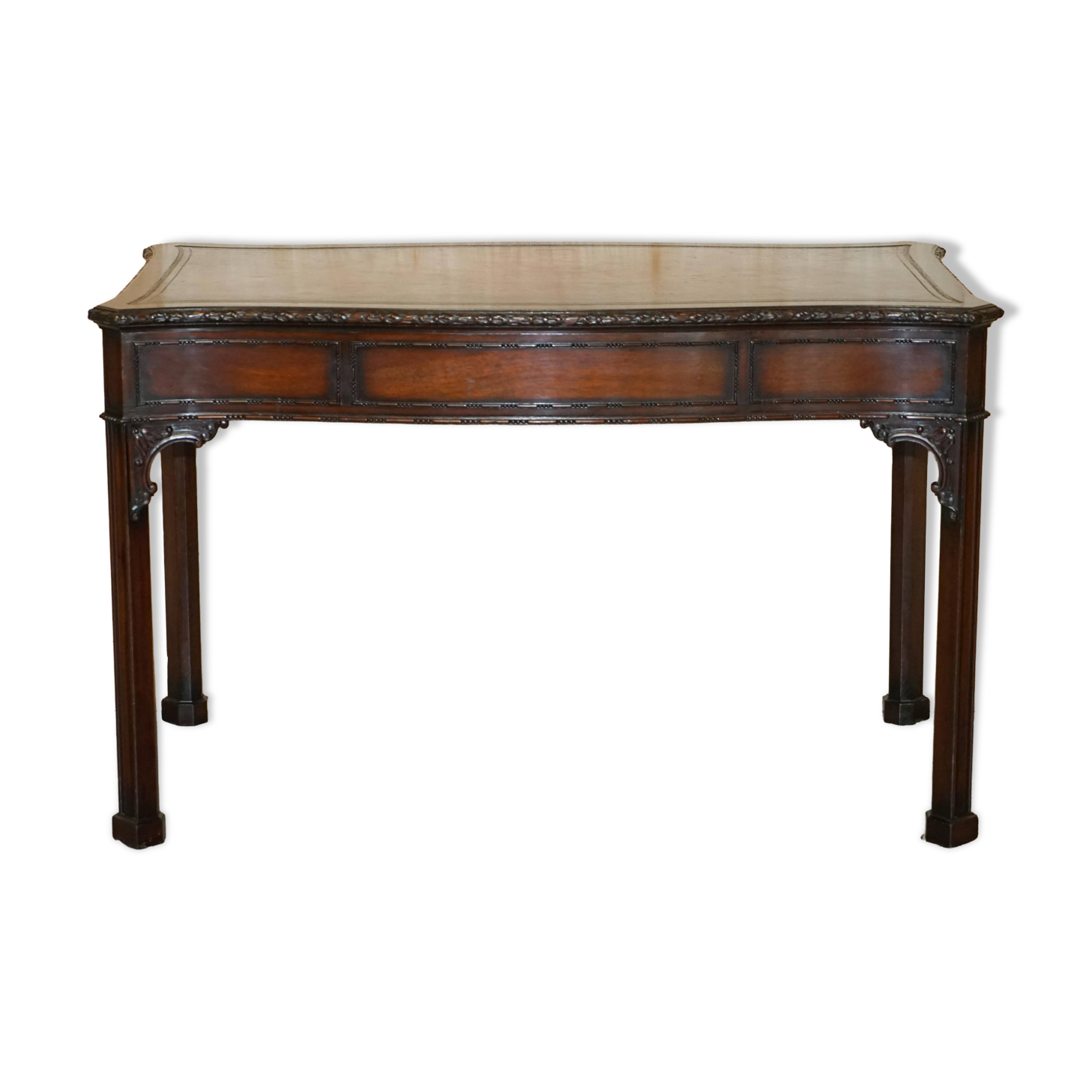 WARING & GILLOW library desk in the style of Thomas Chippendale with a leather top.