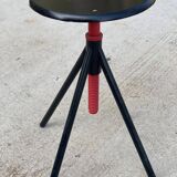 Vintage round stool with adjustable screw black and red 1970