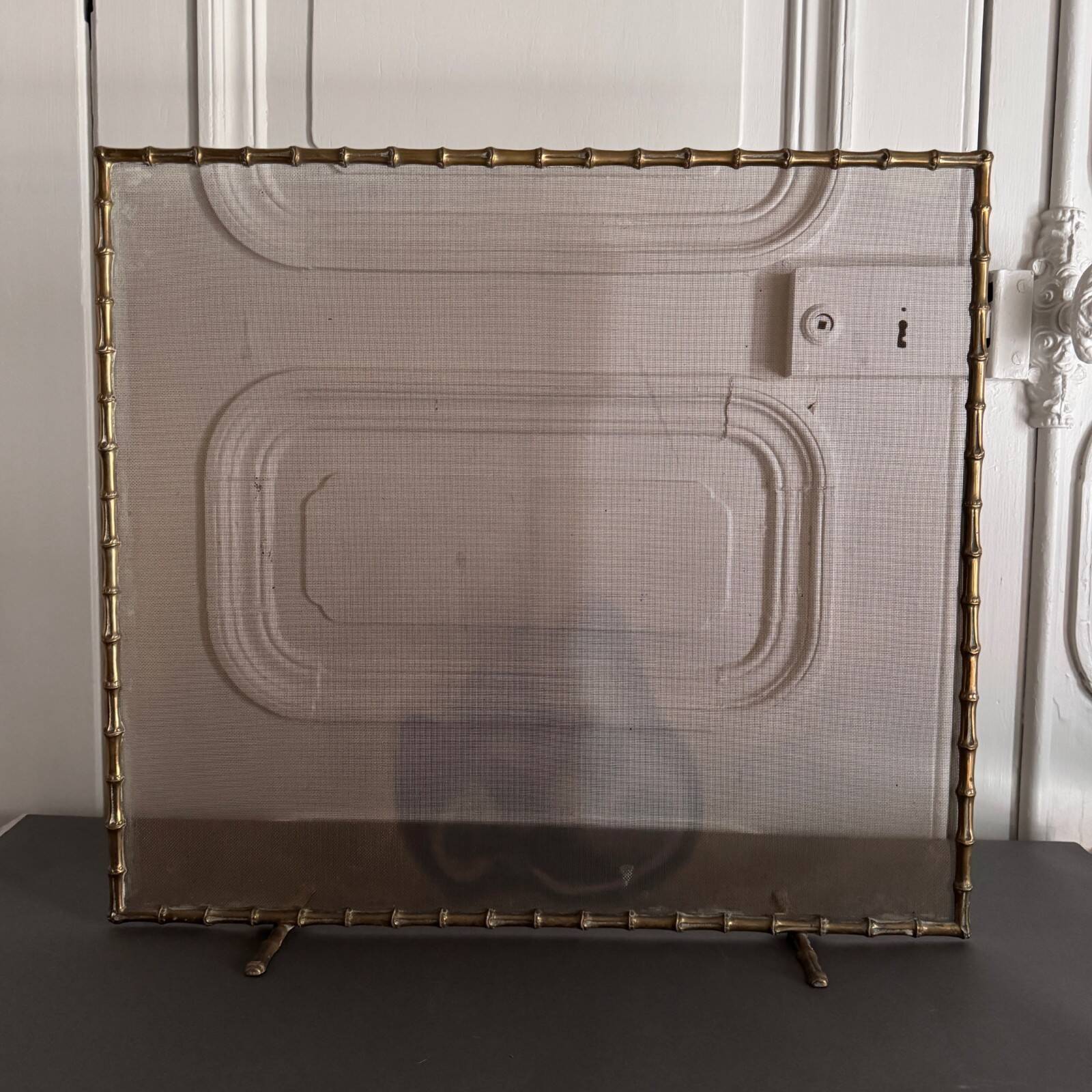 Gilt bronze fire screen with bamboo decoration, mid-20th century