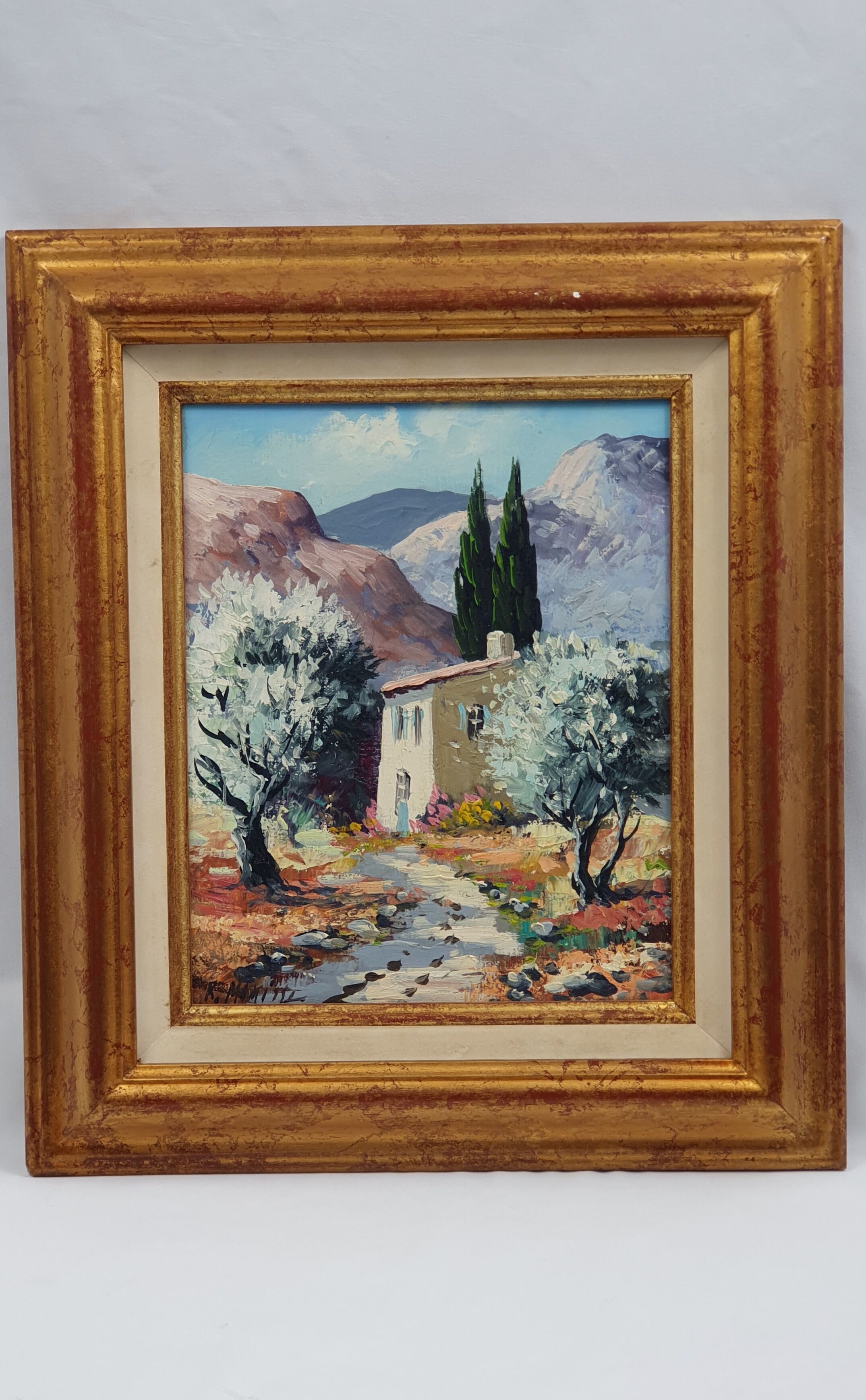 Huile sur toile signée Robert Mogisse XXème paysage provence cadre doré