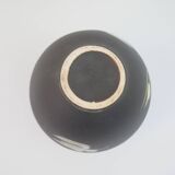 Small black ceramic vase with abstract fish and wave pattern