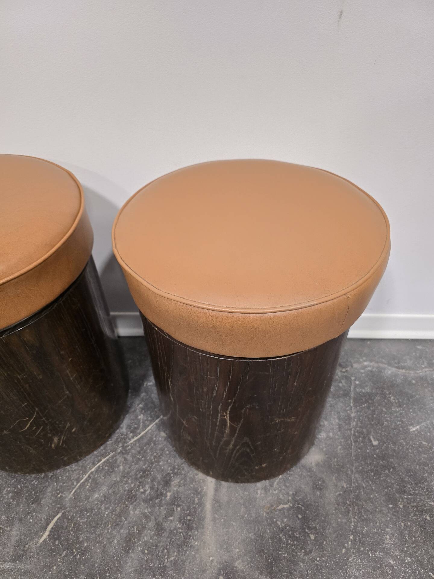 1970s Vintage Wooden Stool – Faux Leather Cushion & Aluminium Trim