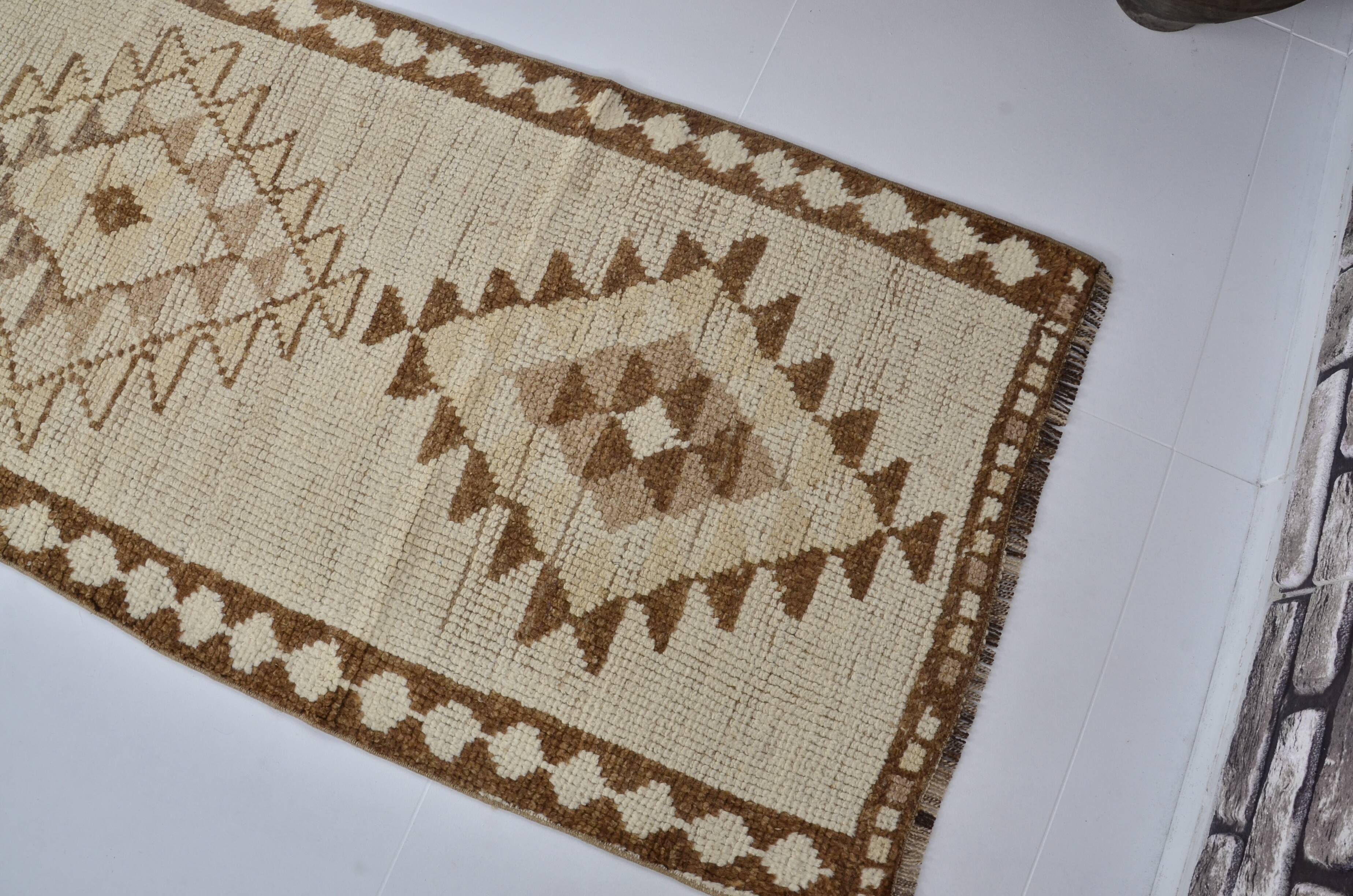 Decorative Vintage White Wool Runner Rug sku 2072