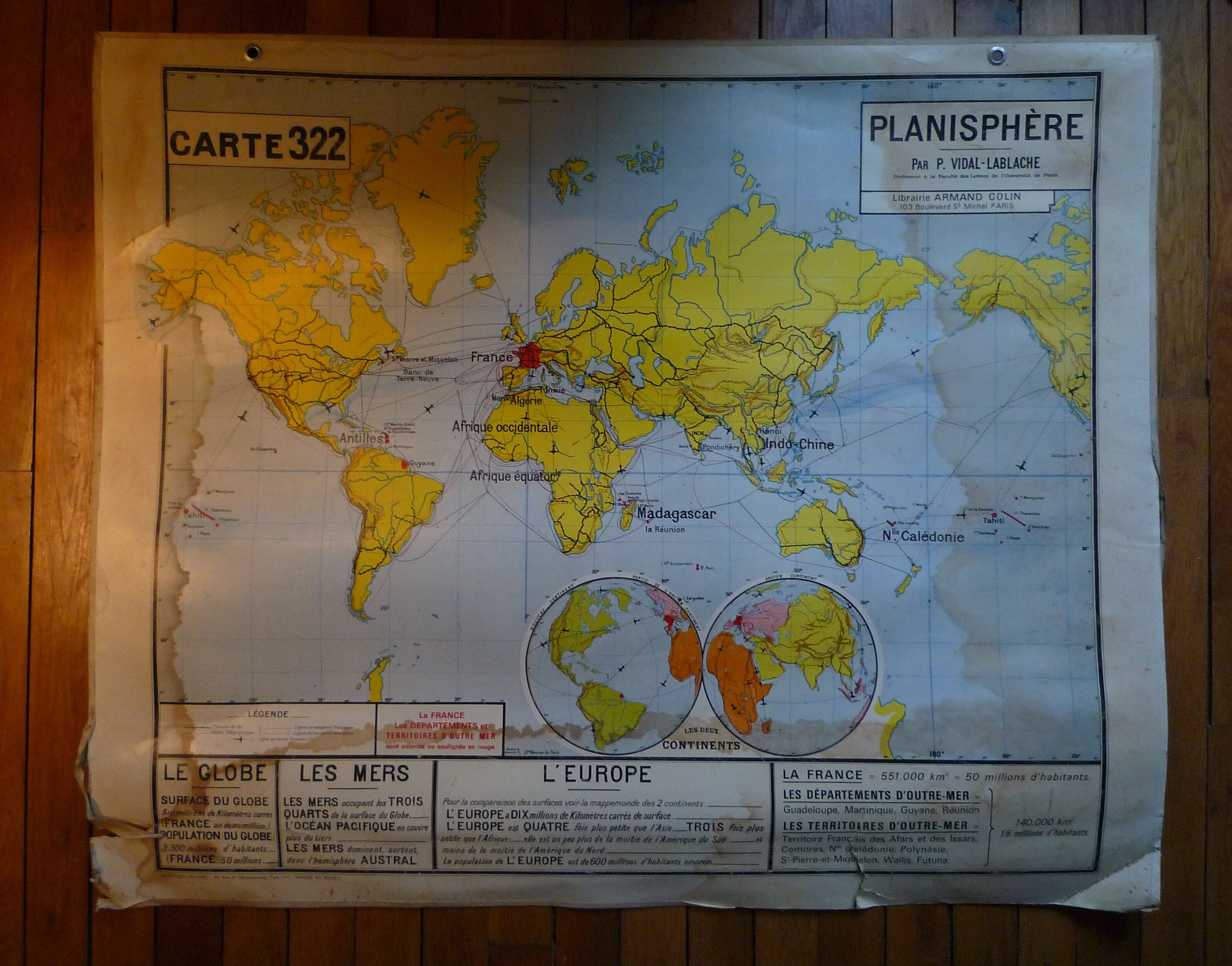 Old school map, planisphere, 50s-60s
