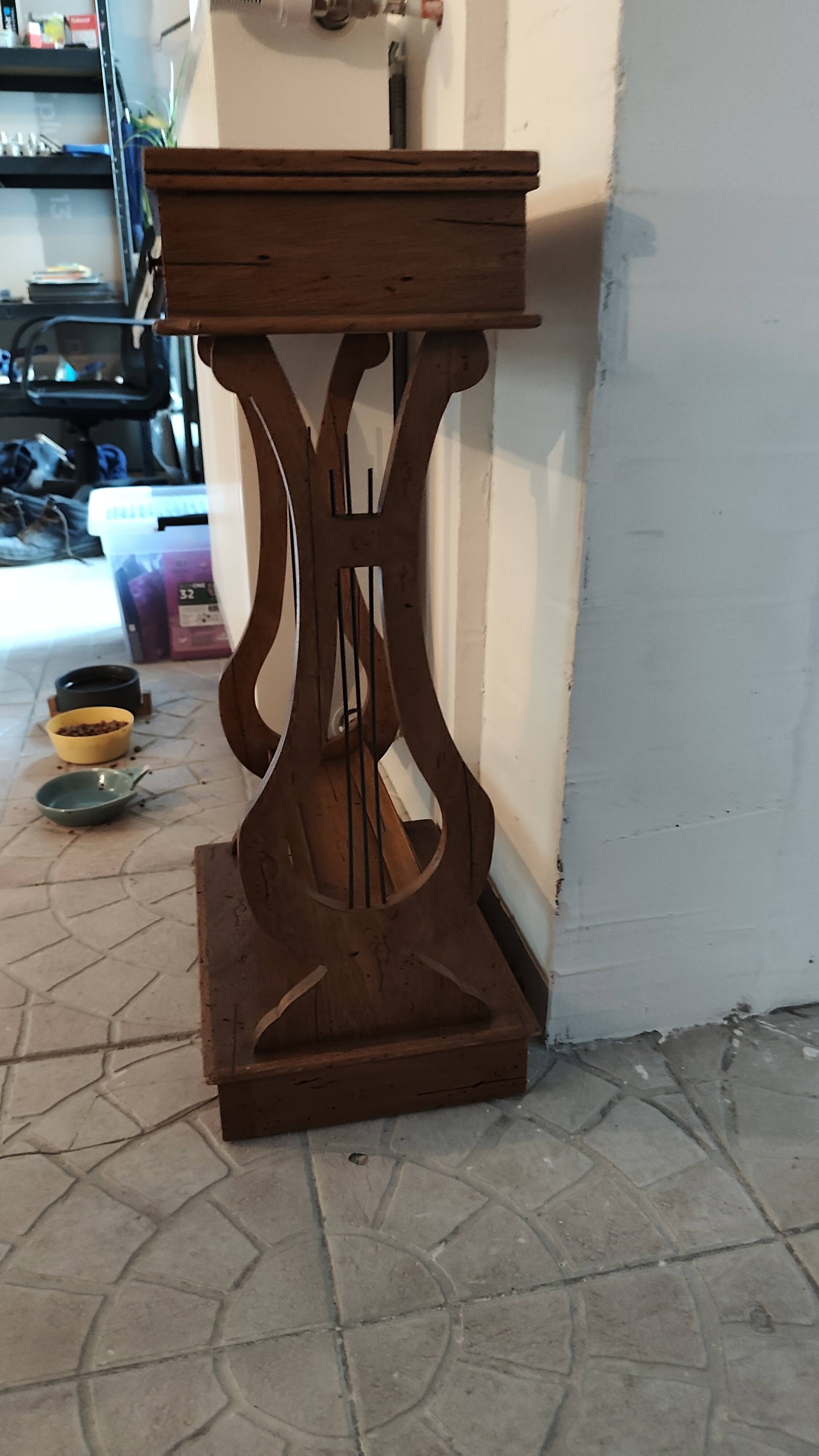 Lyre bedside table or occasional table in cherry wood from the 1960s.