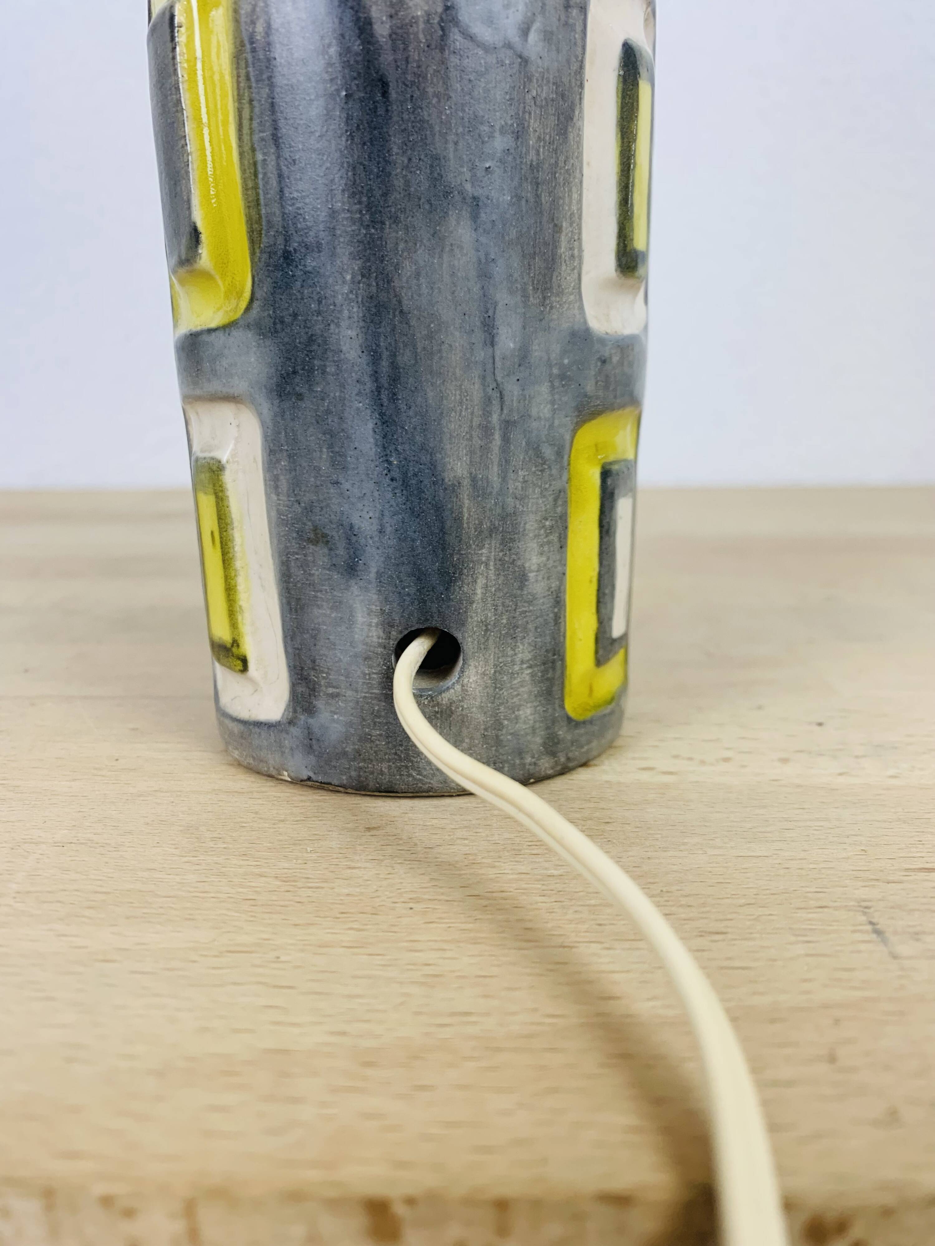 50s ceramic lamp, wool lampshade