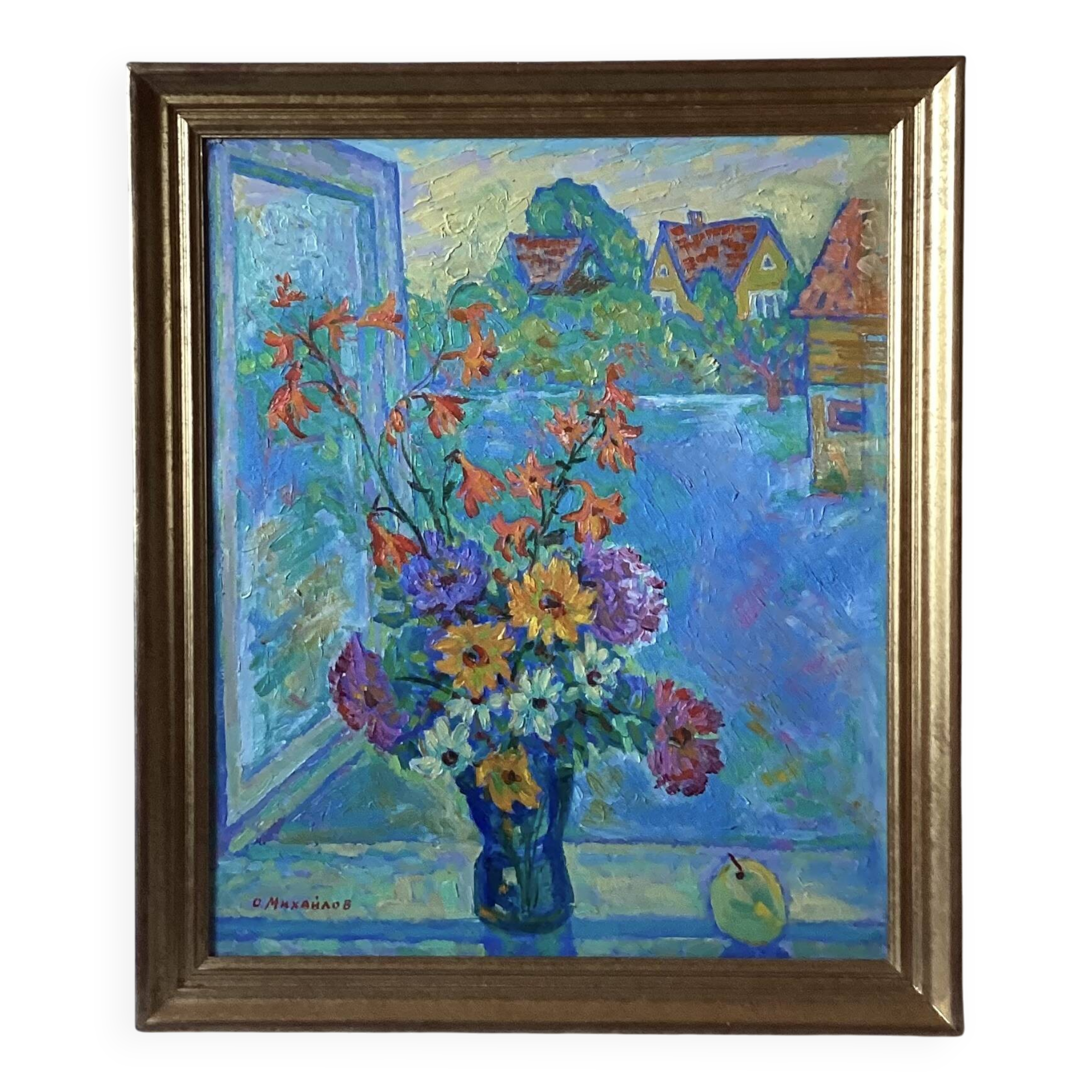 Oil painting on cardboard signed, dimensions: height - 88 cm, width - 75 cm.