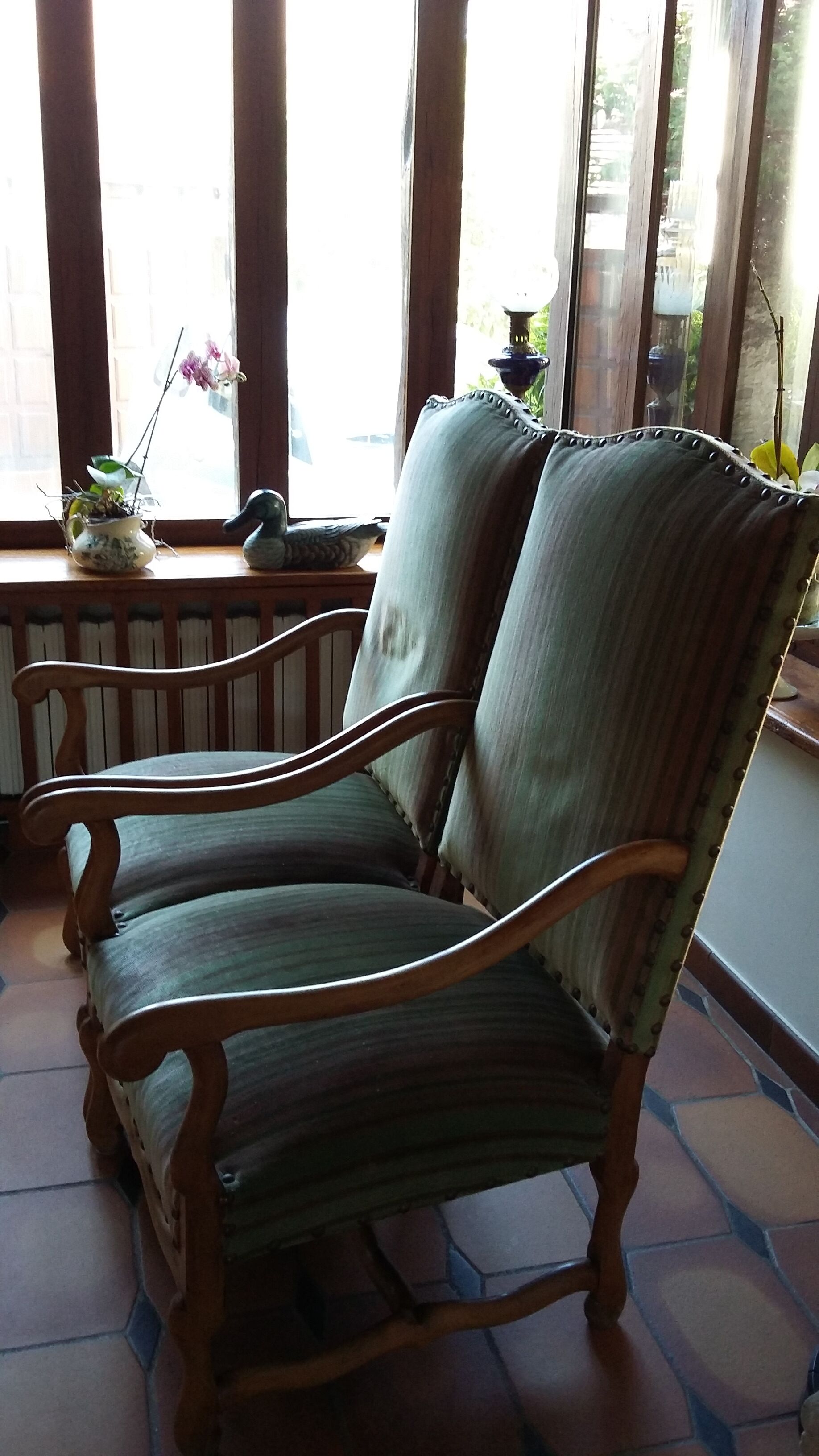Pair of chairs fabric striped Velvet