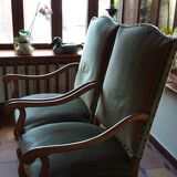 Paire de fauteuils tissu velours rayé