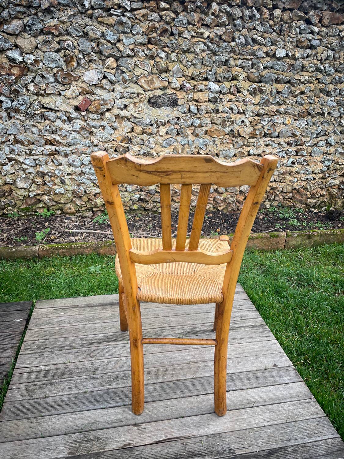 4 old blond beech straw chairs