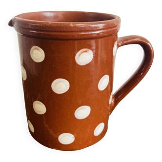 Old Savoyard pottery pitcher, decorated with a polka dot pattern