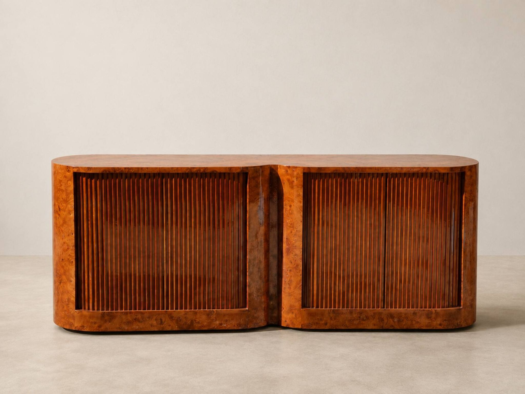 Buffet vintage à portes tambour en loupe de bois