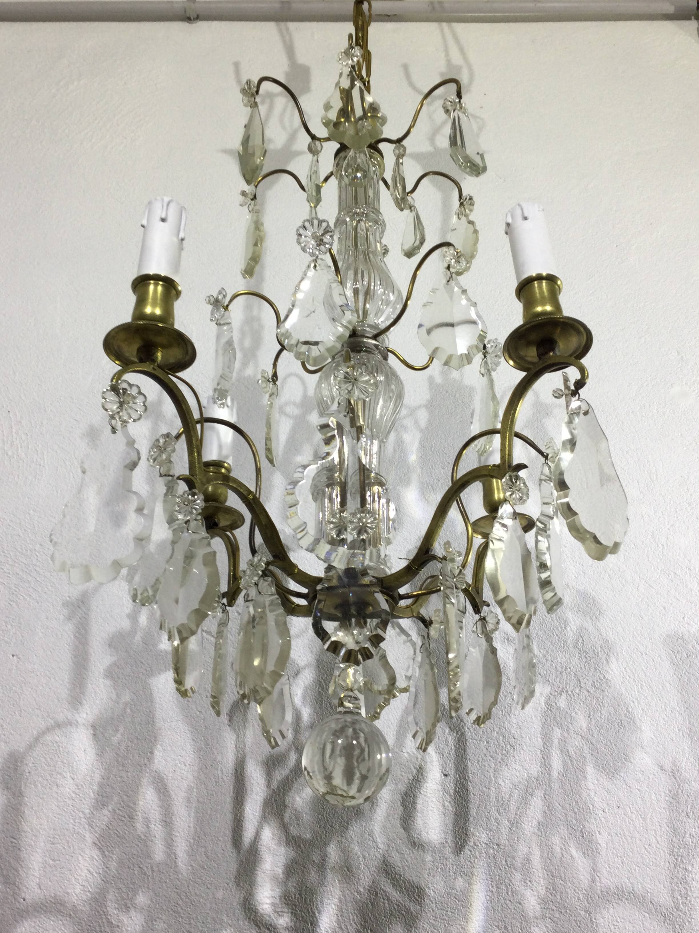 4 light bronze and crystal chandelier