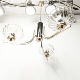 See Delmas chandelier, 3 arms, black and gold, clear glass, 1960