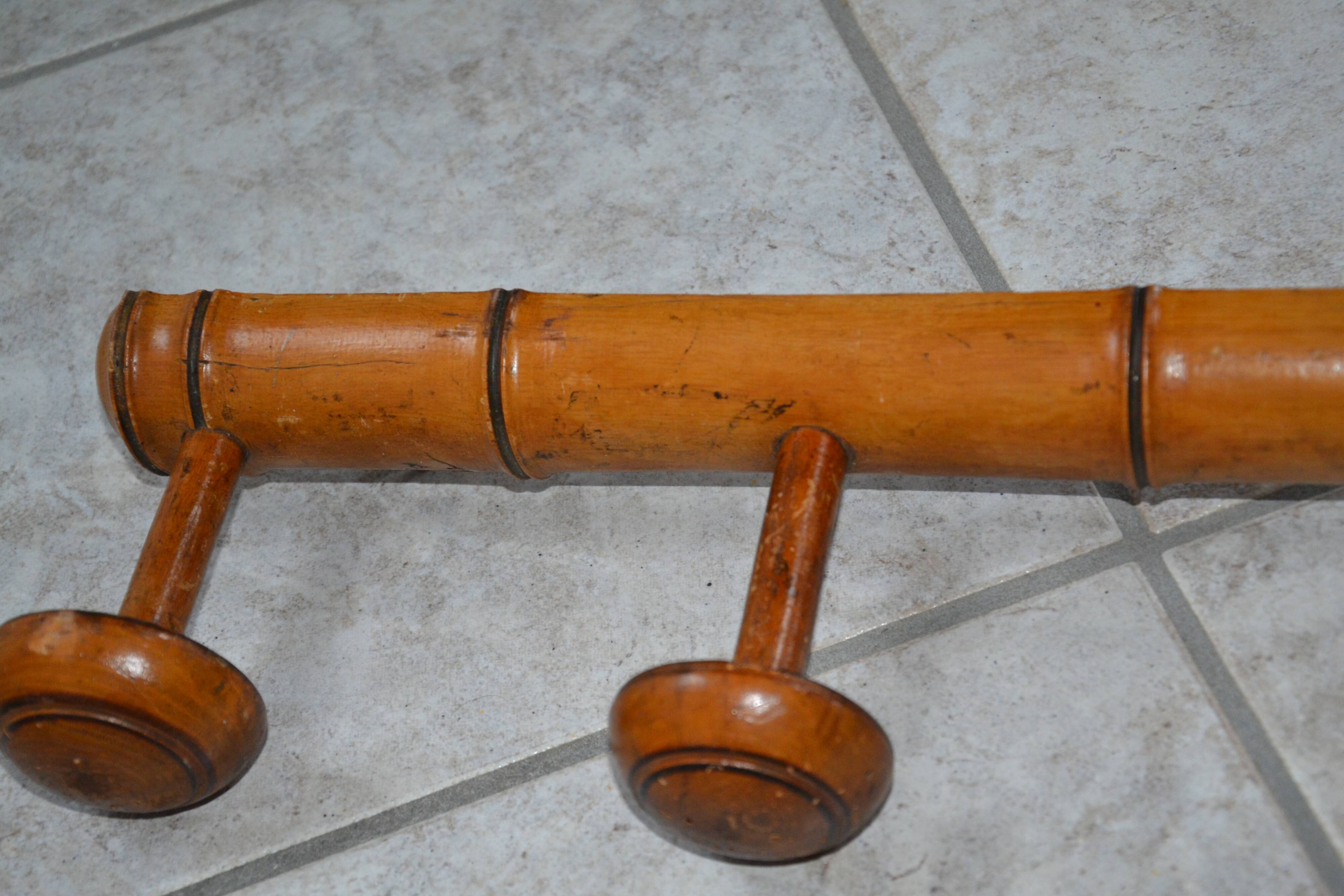 Antique turned wood coat rack imitation bamboo