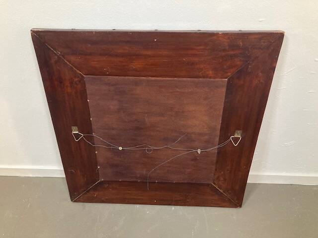 Big faux bamboo and leather mirror