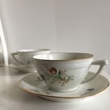 Duo of white Limoges porcelain cups with flowers