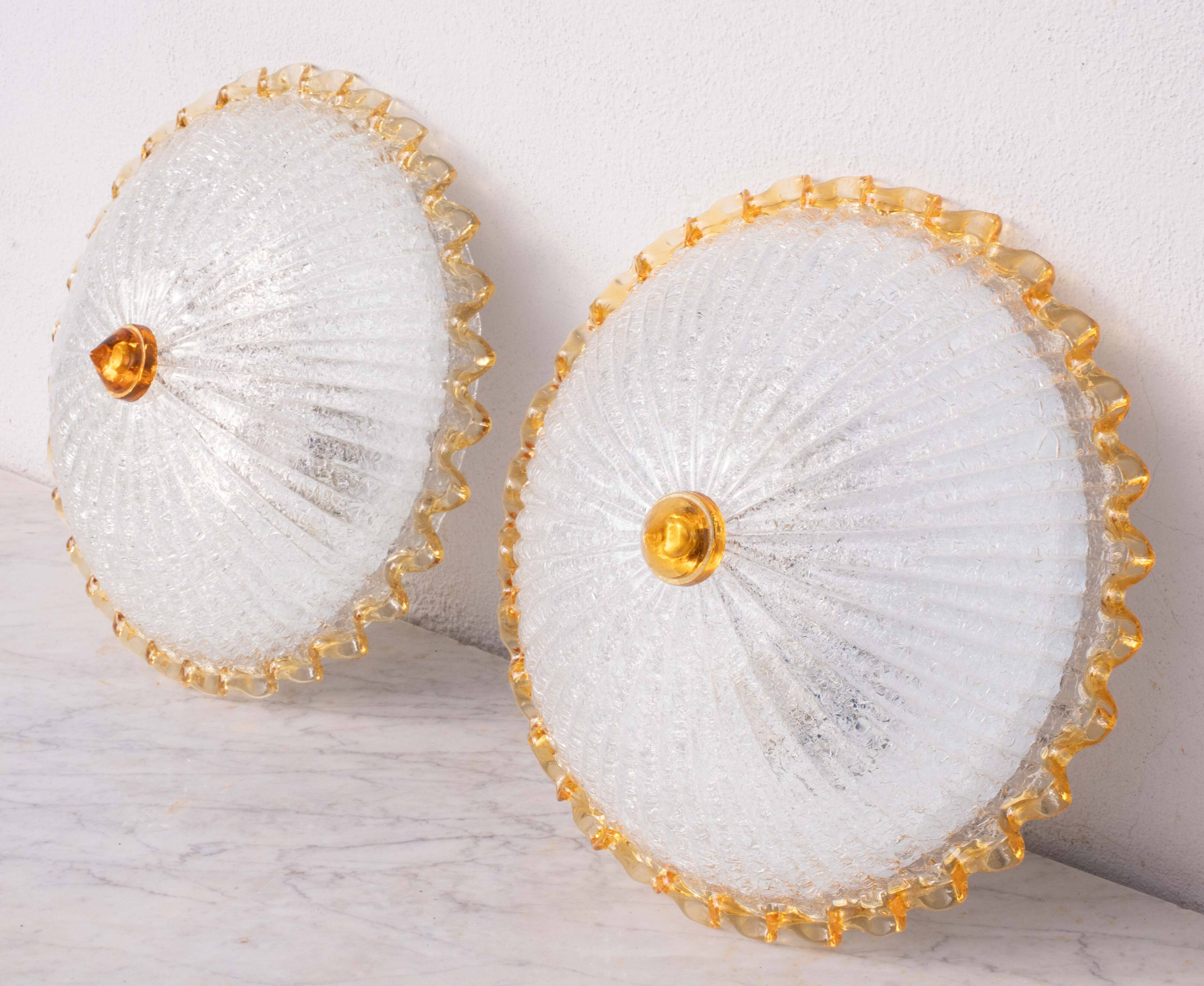 Set of 2 Italian Yellow Large Size Murano Glass Ceiling Fixture, Murano, 19