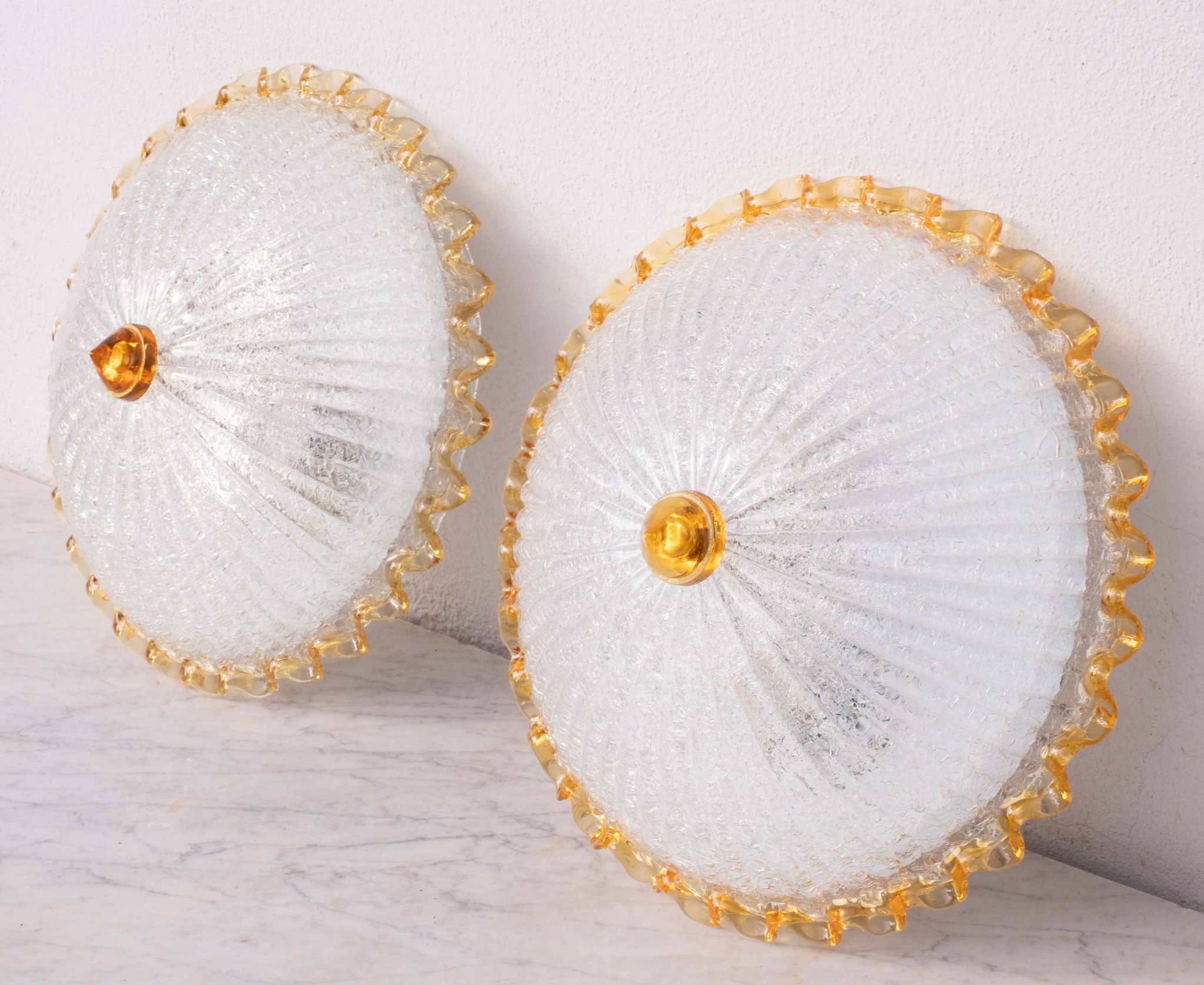 Set of 2 Italian Yellow Large Size Murano Glass Ceiling Fixture, Murano, 19