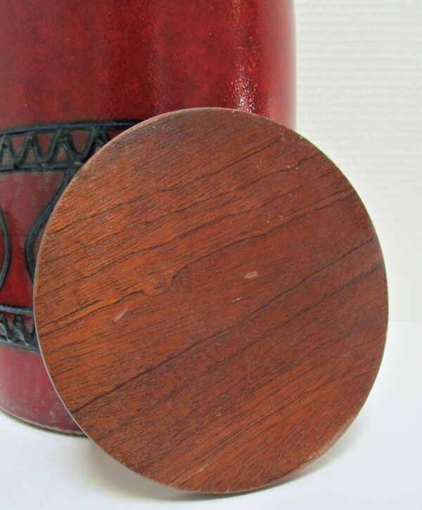 Pot céramique émaillée avec couvercle bois design allemand années 70