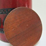 Enamelled ceramic pot with wood lid German design 70s
