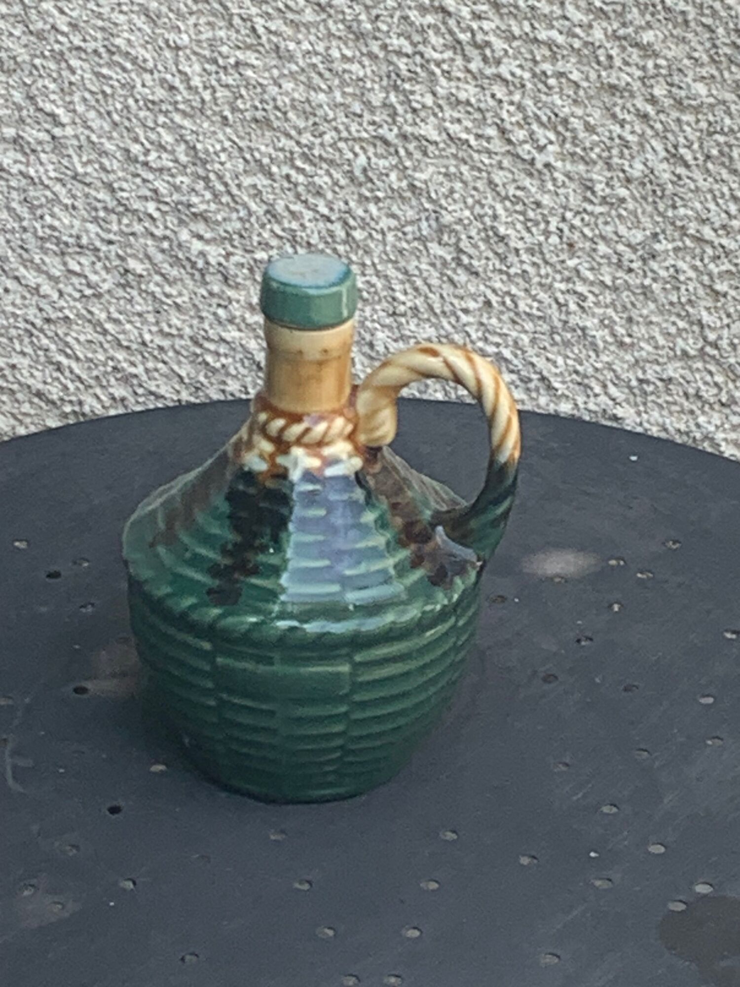 Liquor carafe, shape of Dame Jeanne Barbotine, vintage glazed ceramic
