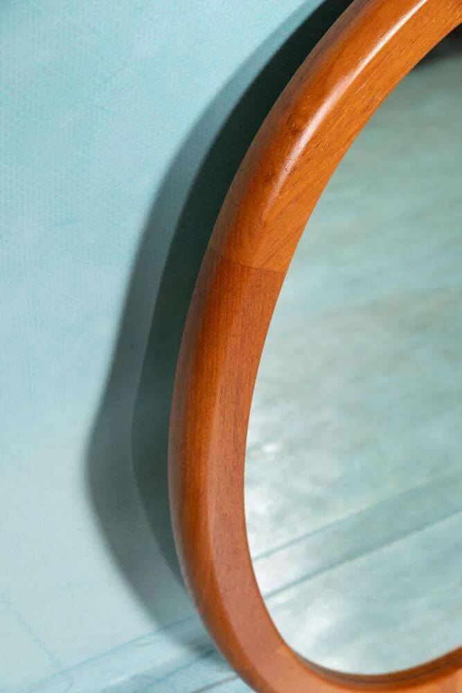 XL oval mirror vintage Danish design in teak by Christensen Silkeborg