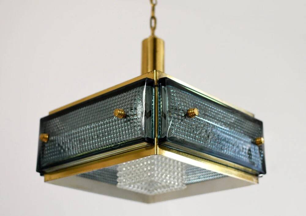 Mid-century Malmö Metallvarufabrik pendant light brass and glass