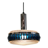 Vintage Chrome & Blue Pendant Lamp - 1970s Massive Belgium Lighting