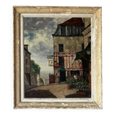 Oil painting on canvas 'Parisian street' CH Chanoy 1953 School of Paris
