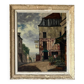 Oil painting on canvas 'Parisian street' CH Chanoy 1953 School of Paris