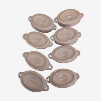 Set of 8 miniature white ceramic pots