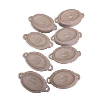 Set of 8 miniature white ceramic pots