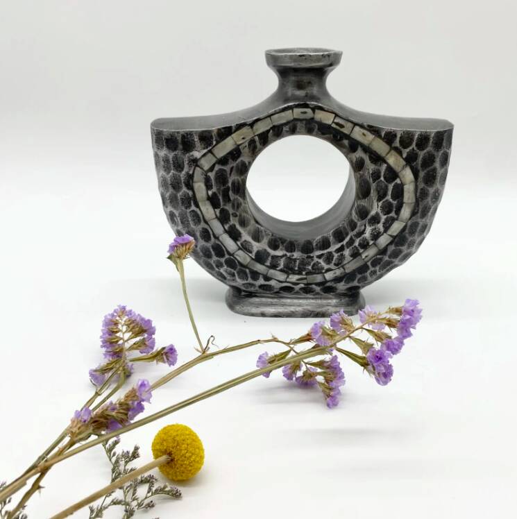 “Hammered Mother-of-Pearl” Vase / Cast Aluminum – 1980s