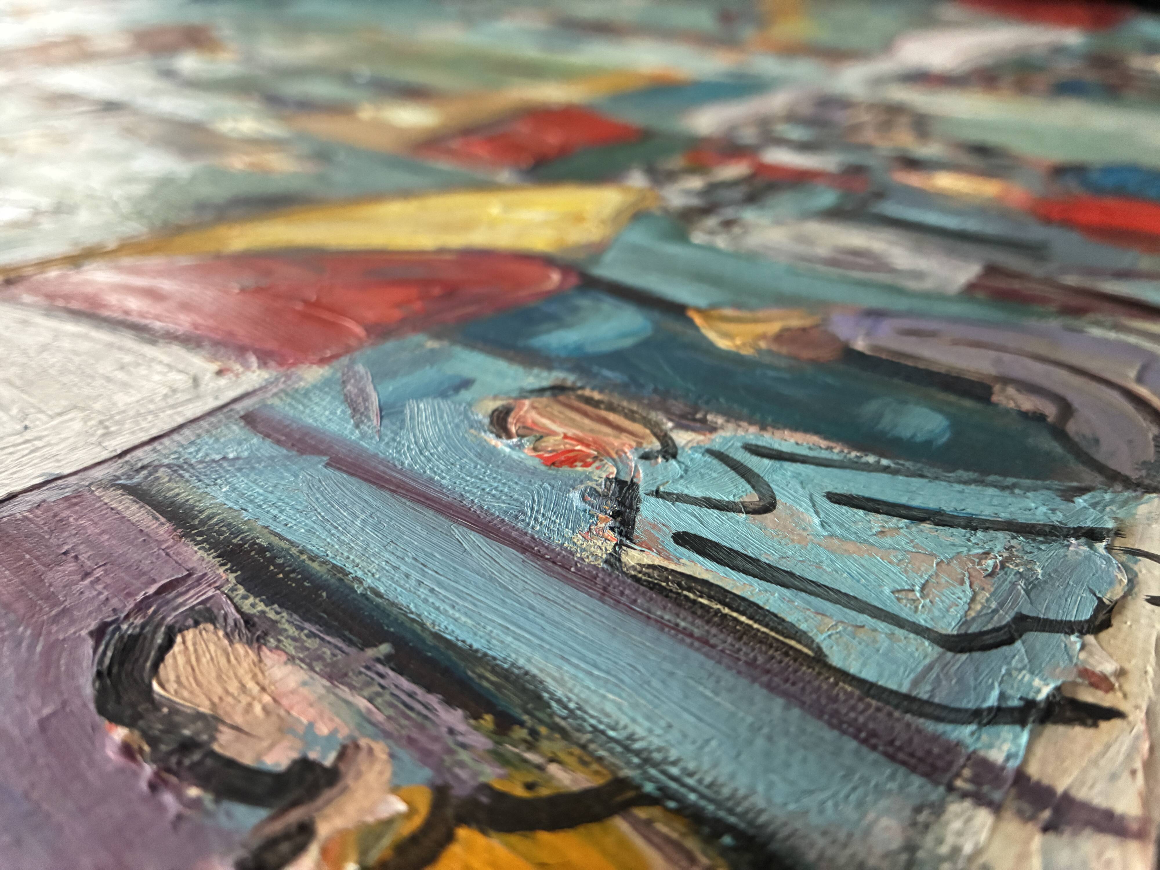 Large Oil on Canvas Alain Duperay Café Terraces 14 July
