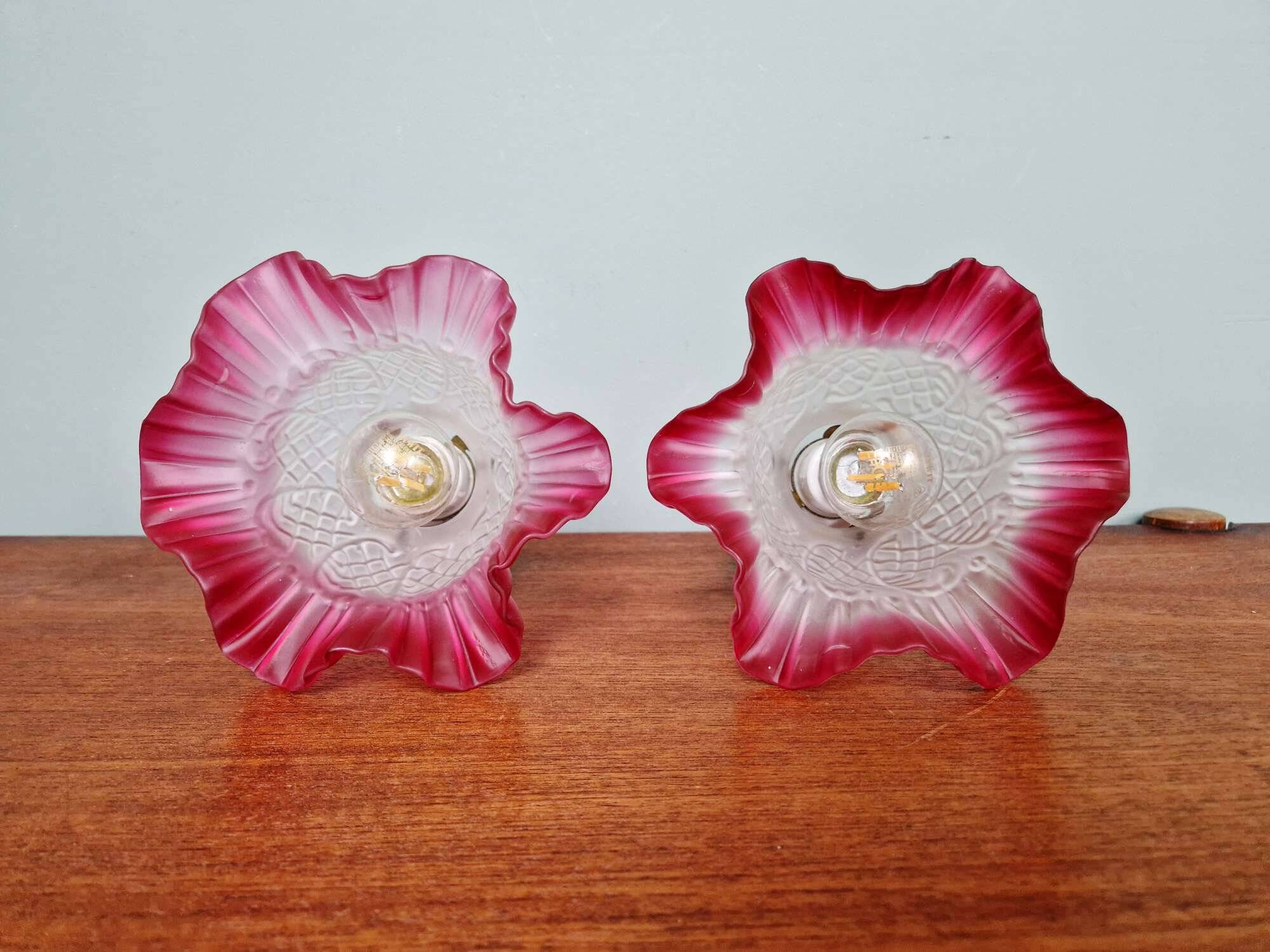Pair of porcelain and scalloped glass wall sconces, 1920s-30s