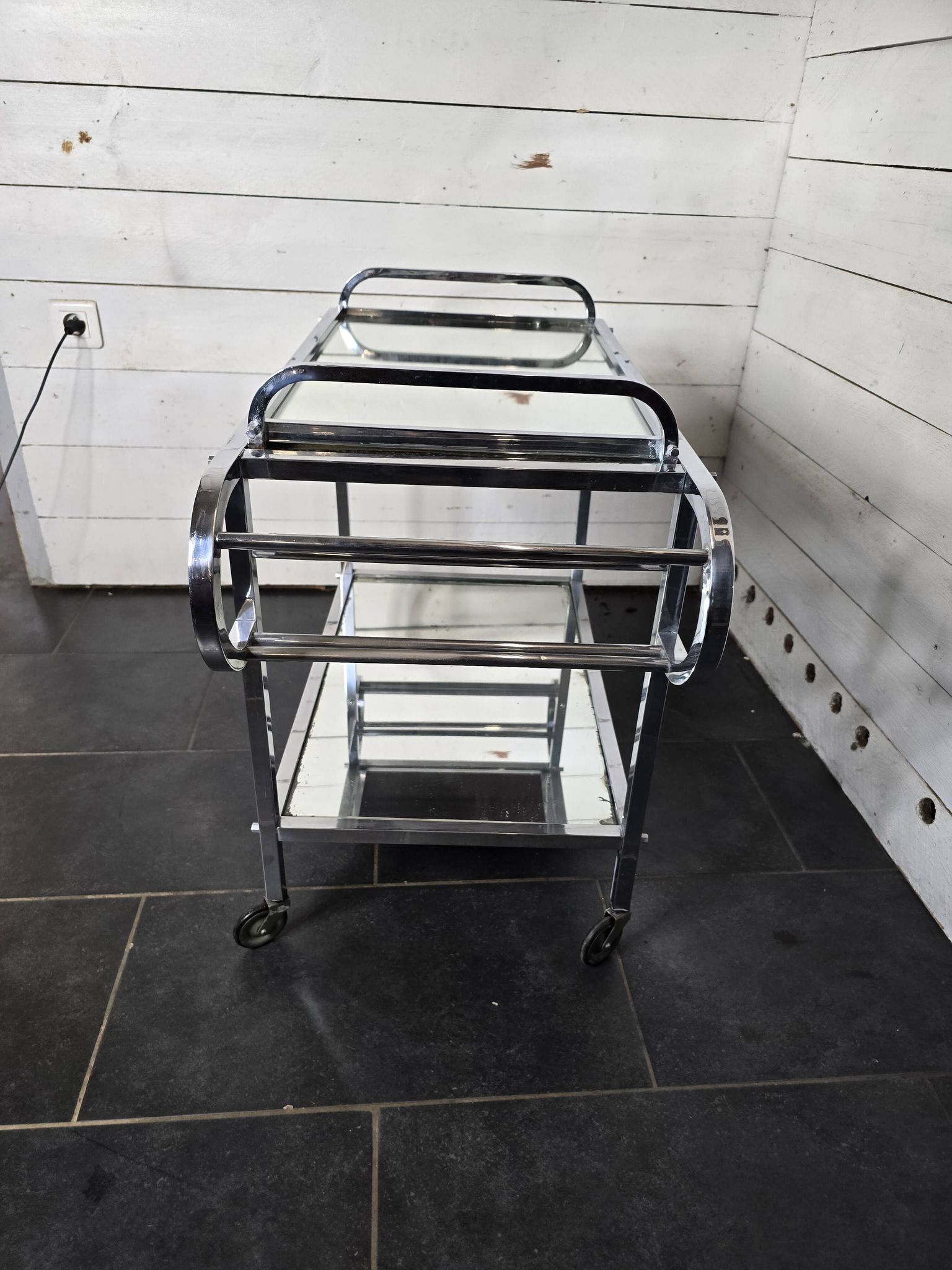 Art Deco trolley on wheels in chromed metal, 1930s