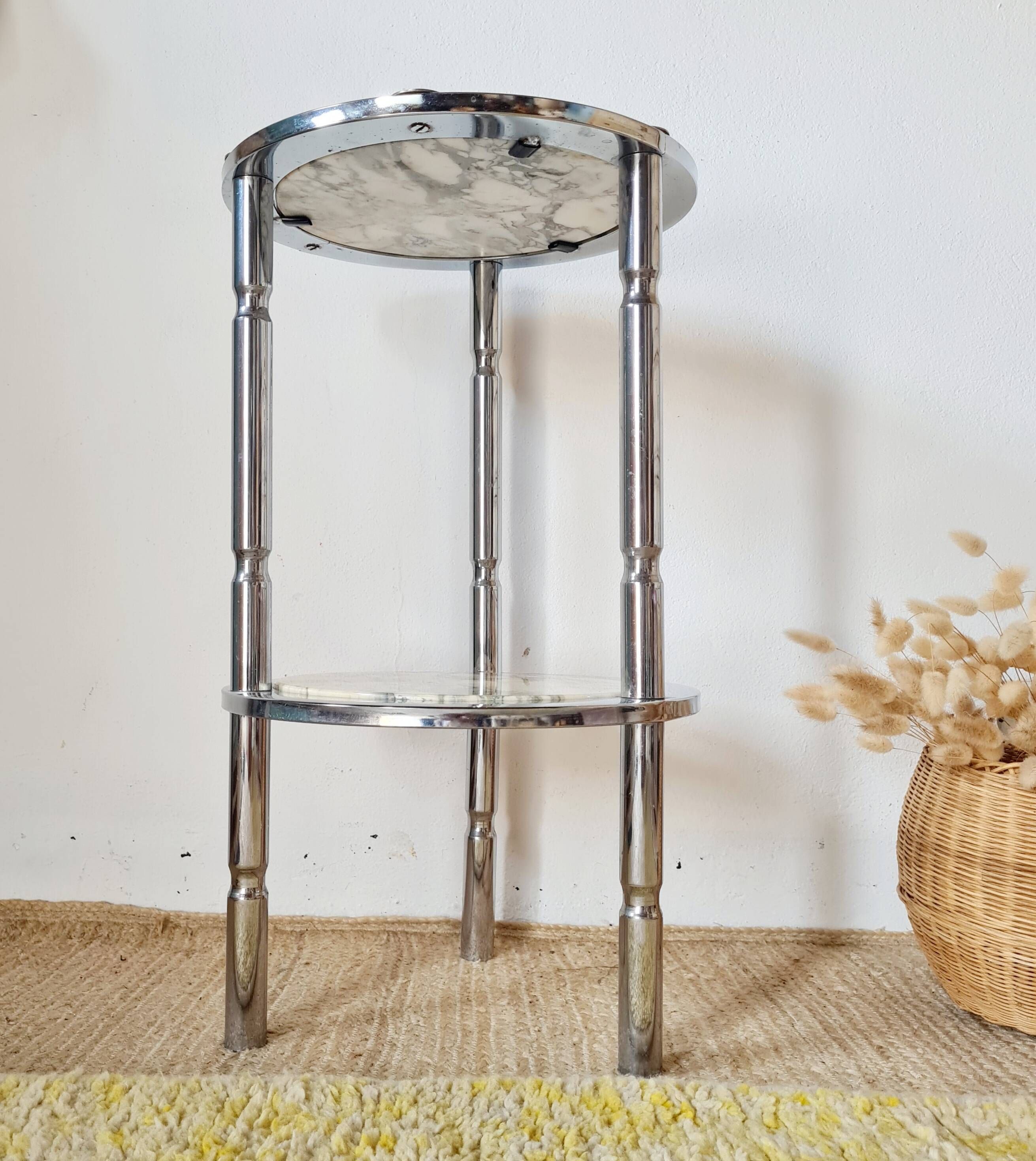 Marble and chrome side table, Italy 1970s