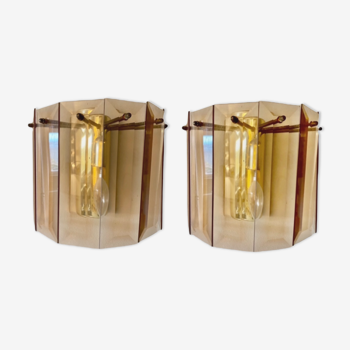 Pair of wall lamp Veca brass structure 60s