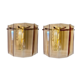 Pair of wall lamp Veca brass structure 60s