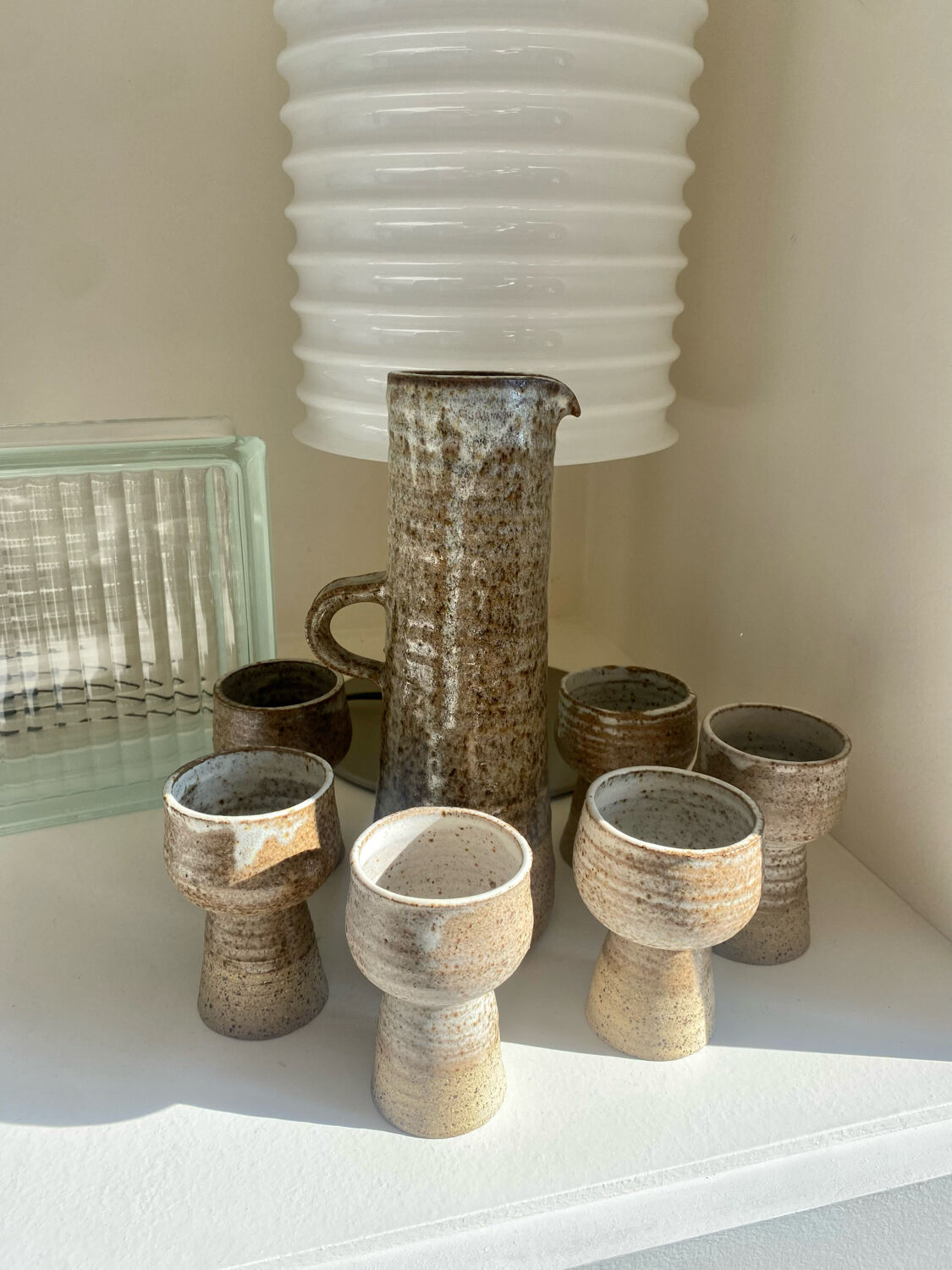 Vintage stoneware coffee set and ceramic cups