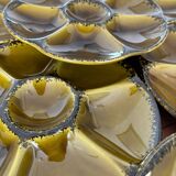 Set of 8 vintage Gien oyster plates in khaki green and black earthenware