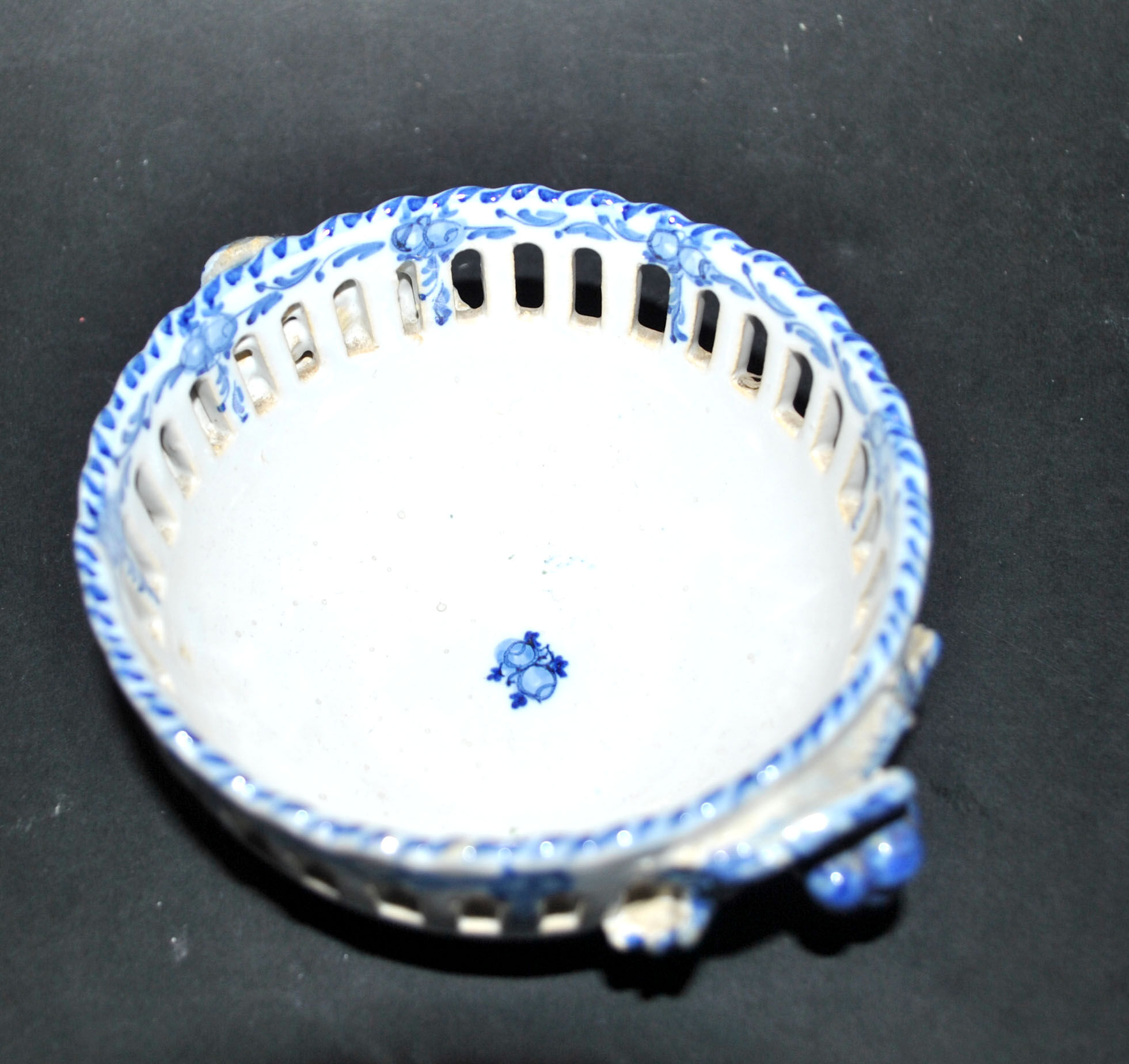Basket in opaque openwork blue, embroidered earthenware by Malicorne Bourg-Joly Emile Tessier