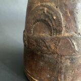 Large measuring pot in wood and old iron, 19th century folk art