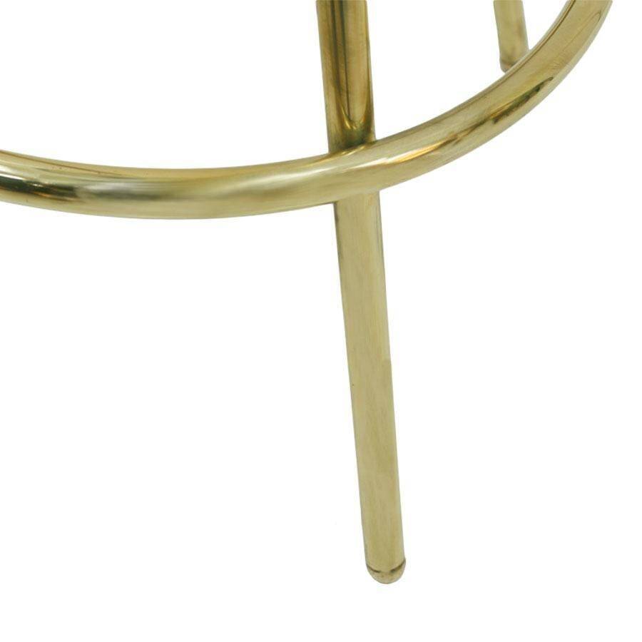 Midcentury Style Circular Brass and Cotton Velvet Italian Bar Stools