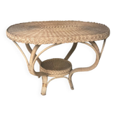 Table d'appoint vintage en rotin et osier tressé