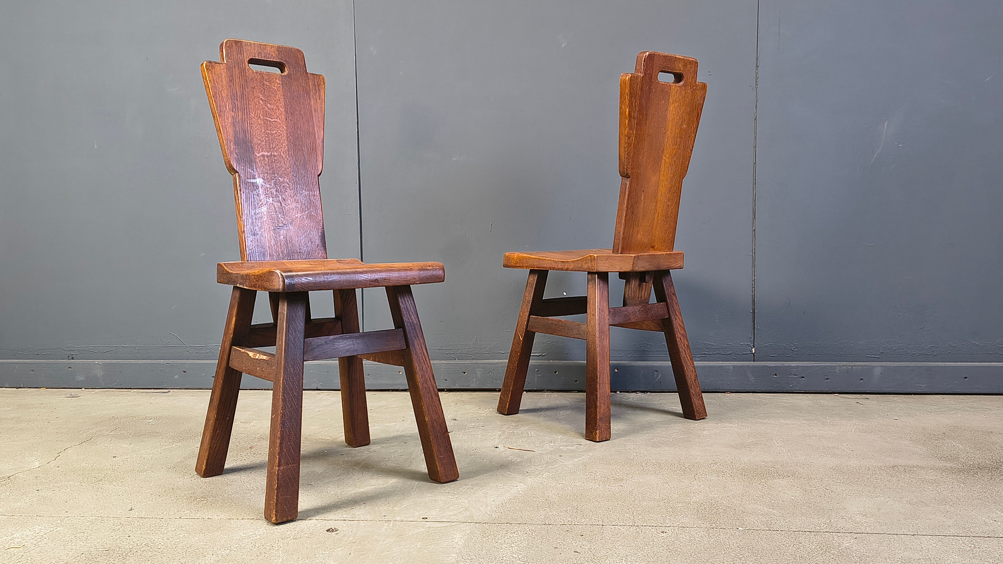 Vintage oak brutalist chairs, 1970s set of 6