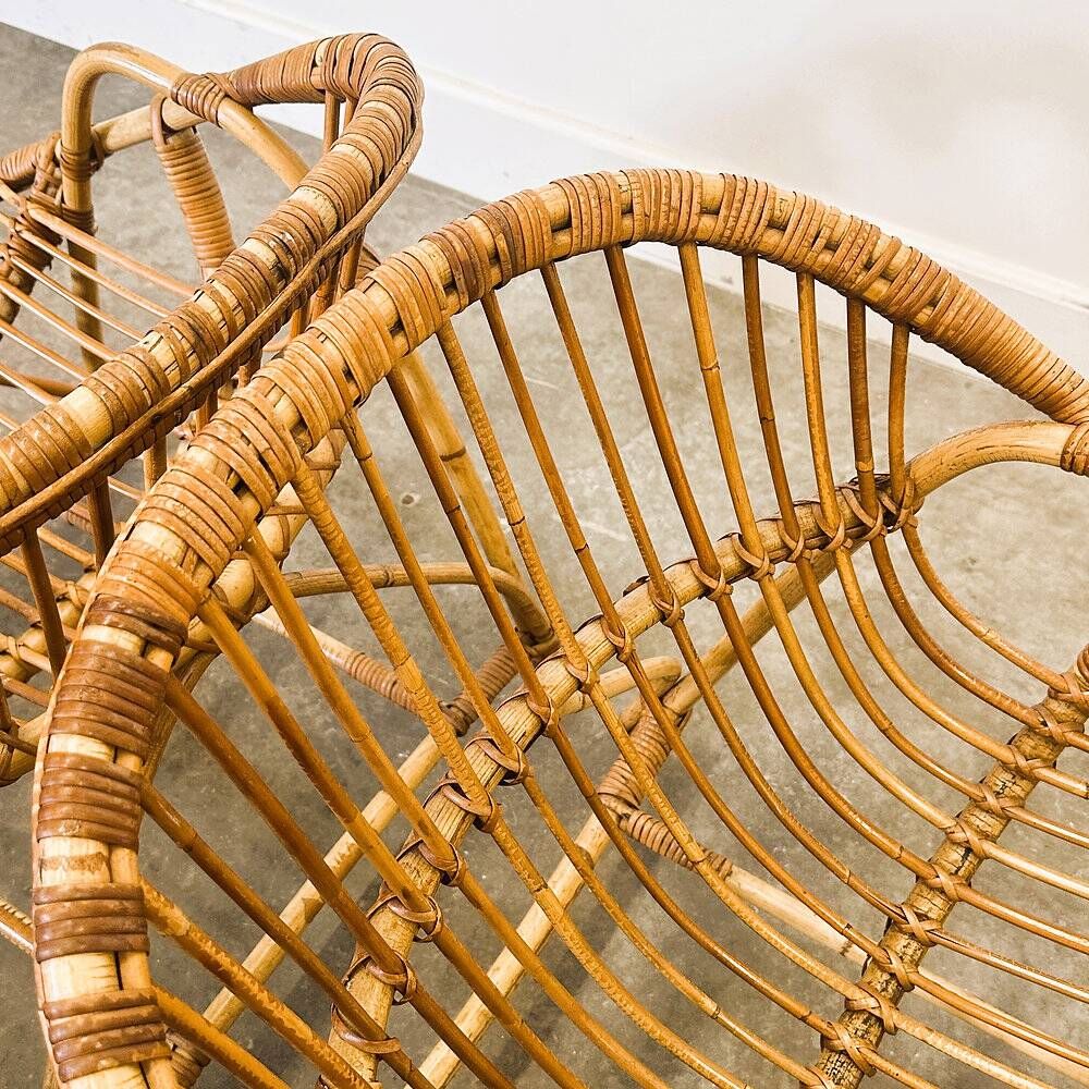 Mid-century French Riviera rattan lounge chairs – pair – 1960s organic design